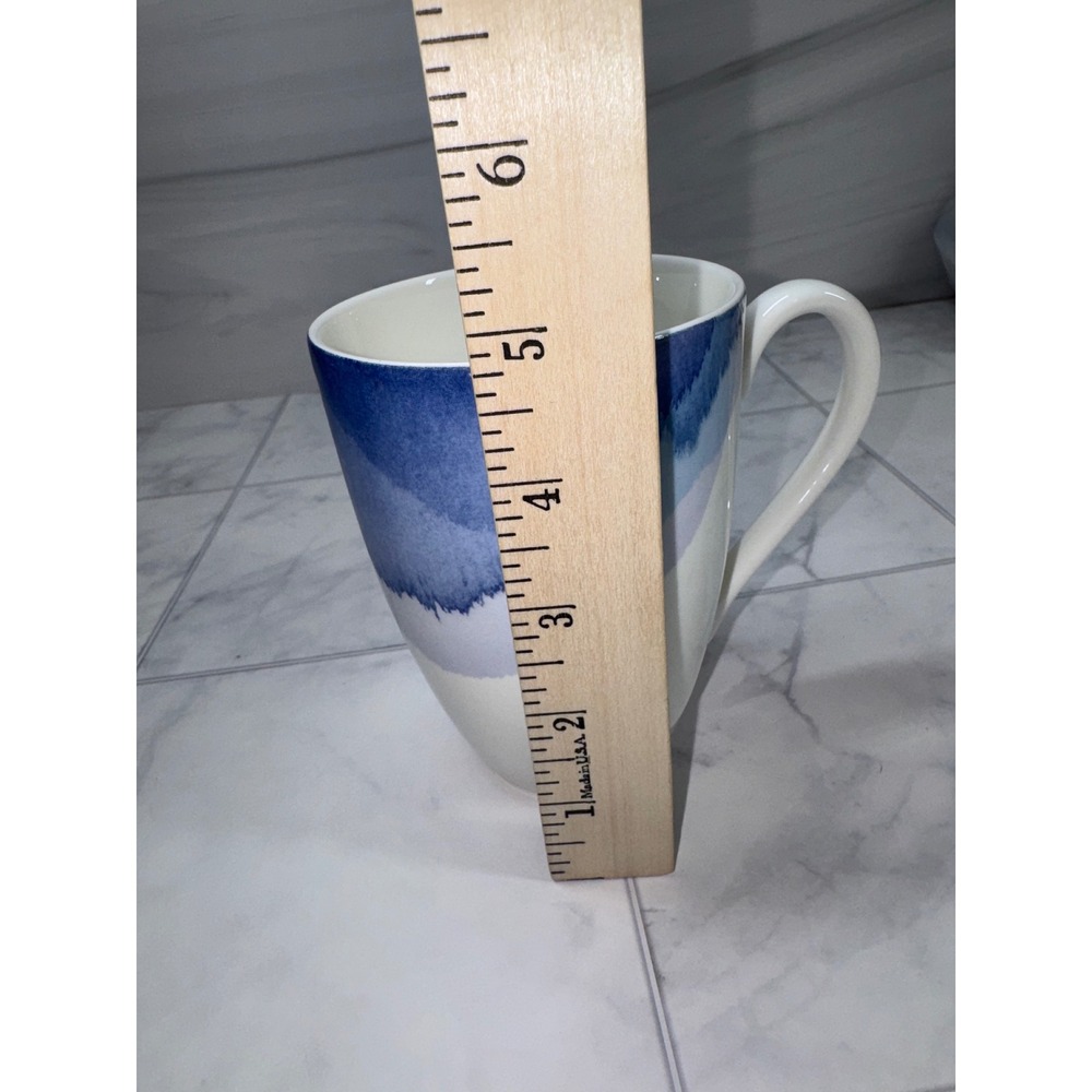 Lenox Indigo Watercolor Stripe Blue White Fine China Coffee Mug Cup EUC - Picture 5 of 6